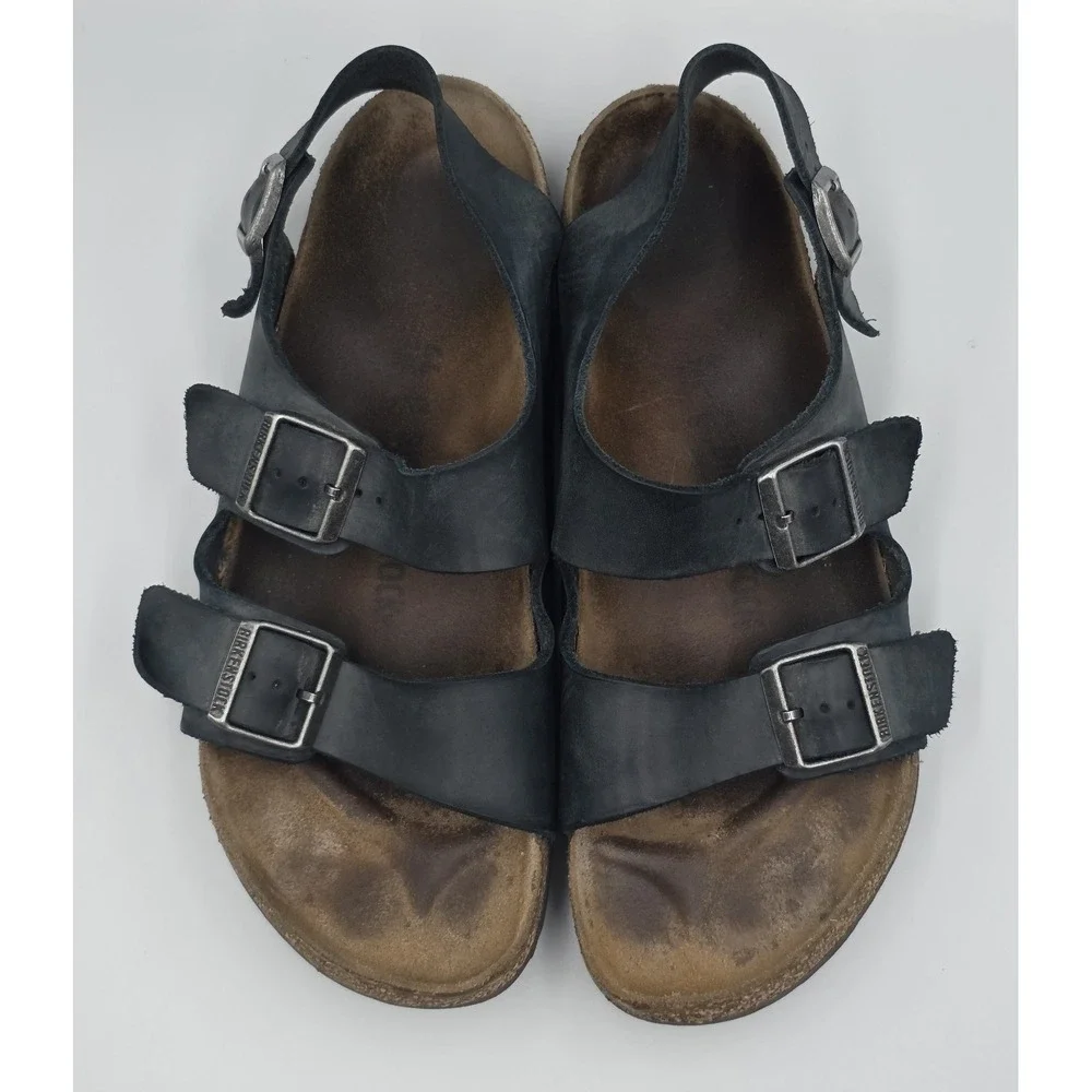 Birkenstock Milano Black Oiled Leather Sandals Men's EU 46 US 13 Adjustable